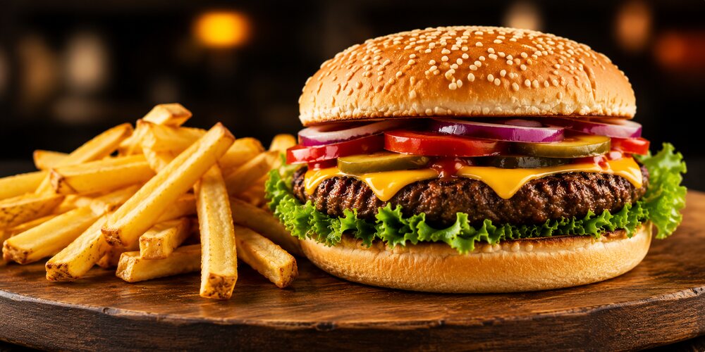 Burger and chips